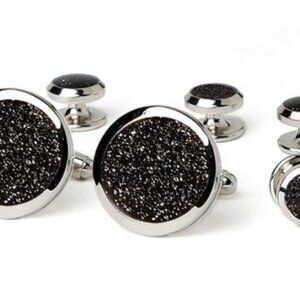 Jet Black Background with Rhodium Diamond Dust Sparkle Formal Set